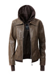 Women's Hood PU Leather Jacket Annva USA