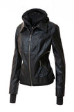 Women's Hood PU Leather Jacket Annva USA