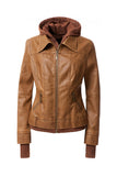 Women's Hood PU Leather Jacket Annva USA