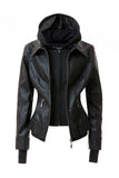 Women's Hood PU Leather Jacket Annva USA