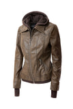 Women's Hood PU Leather Jacket Annva USA