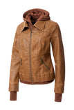 Women's Hood PU Leather Jacket Annva USA