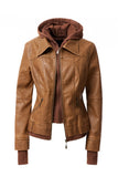 Women's Hood PU Leather Jacket Annva USA