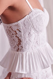 Do + Be Elegant Tiered Lace Knitted A-Line Sweetheart Neck Mini Dress Do + Be Collection