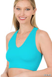 Zenana Sporty Ribbed Cropped Racerback V-Neck Sleeveless Tank Top