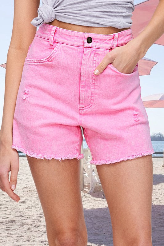 CASUAL WASHED STYLE DENIM SHORTS WITH POCKETS La Miel