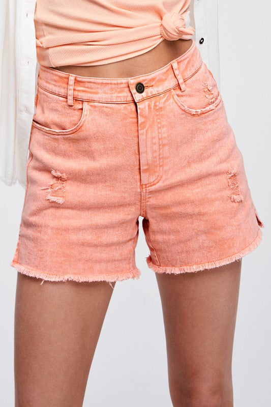 CASUAL WASHED STYLE DENIM SHORTS WITH POCKETS La Miel