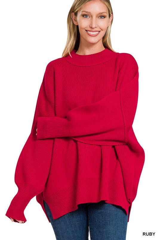 Side Slit Oversized Sweater ZENANA