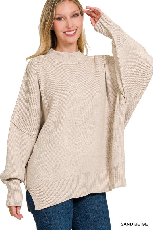 Side Slit Oversized Sweater ZENANA