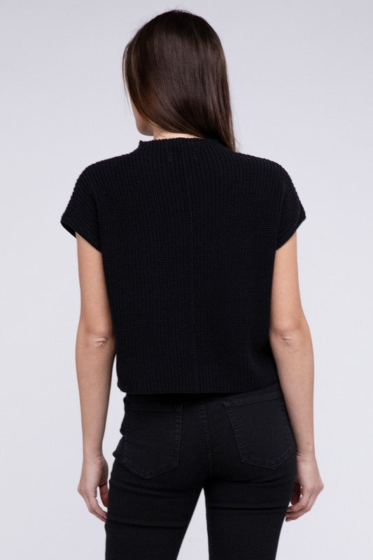 Mock Neck Short Sleeve Cropped Sweater ZENANA