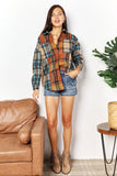 Double Take Plaid Curved Hem Shirt Jacket with Breast Pockets Trendsi