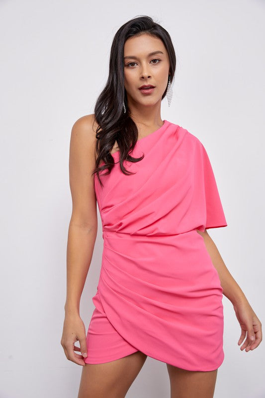 Do + Be Chic One Shoulder Wrap Sleeveless Ruched Asymetric Mini Dress Do + Be Collection