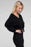 Zenana Viscose Cross Wrap V-Neck Pullover Sweater