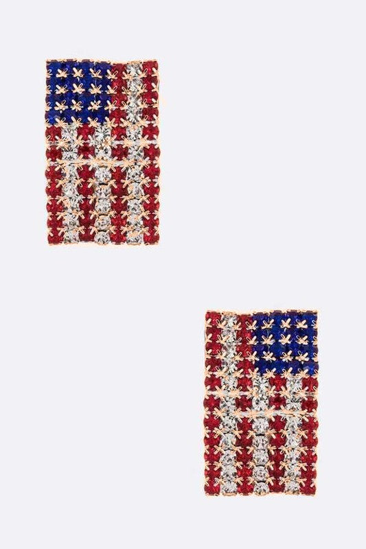 Rhinestone American Flag 4th of July 1" Drop Earrings LA Jewelry Plaza