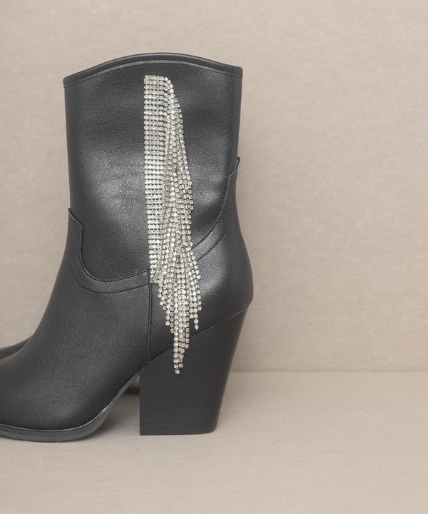 OASIS SOCIETY Kai - Rhinestone Fringe Vegan Leather Boots - Rosa Apparel