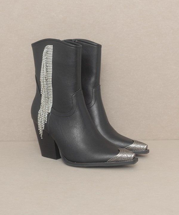 OASIS SOCIETY Kai - Rhinestone Fringe Vegan Leather Boots - Rosa Apparel