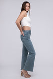 Zenana Acid Washed Frayed Cutoff Hem Straight Wide Jeans Pants ZENANA