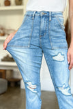 Judy Blue Full Size Distressed Straight Jeans with Patch Pockets Trendsi