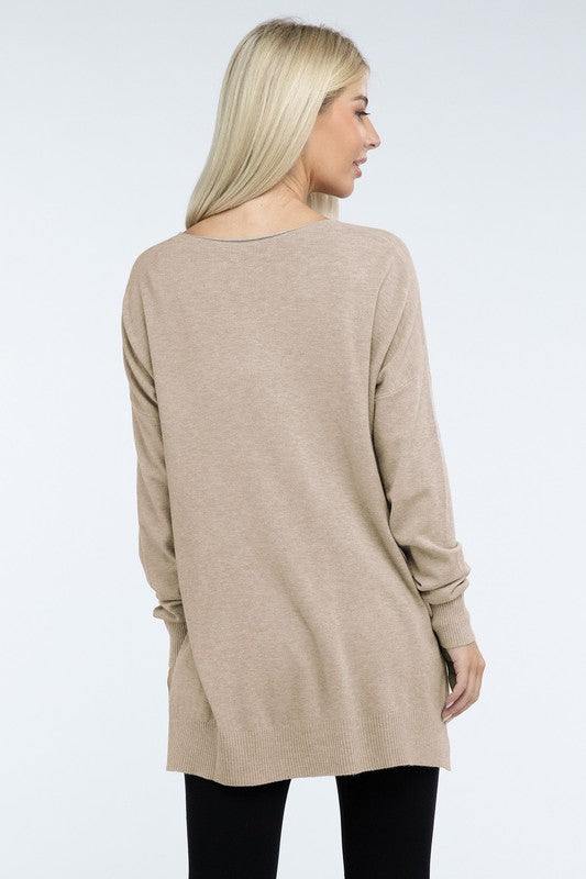 Hi-Low Hem Front Seam Sweater ZENANA