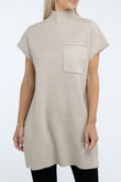 Mock Neck Short Sleeve Sweater Dress with Pocket ZENANA