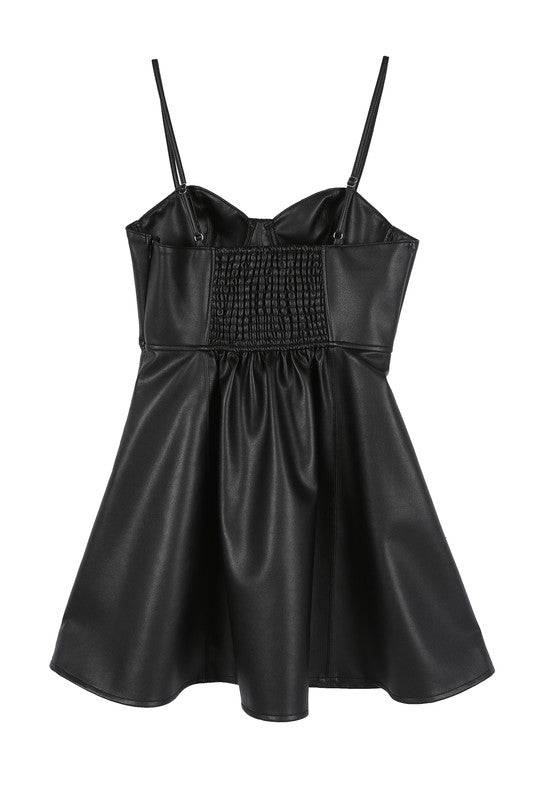 Lilou Vegan Leather Bustier Sleeveless Spaghetti Straps Mini Dress Lilou