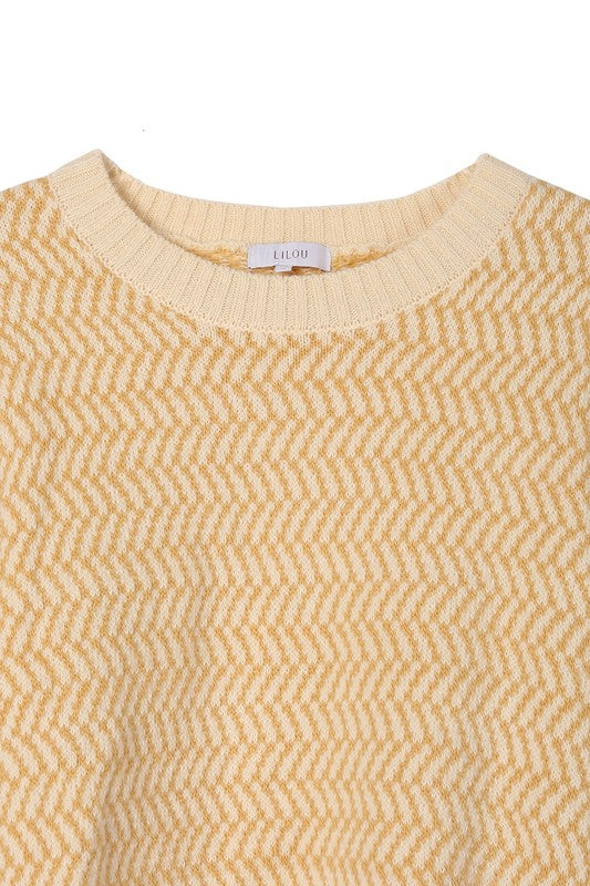 Herringbone Pattern Crew Neck Sweater Lilou