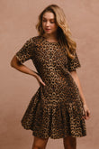 BiBi Tie Back Leopard Round Neck Short Sleeve Dress Trendsi