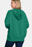 Zenana Half Snap Long Sleeve Hoodie with Kangaroo Pocket Trendsi