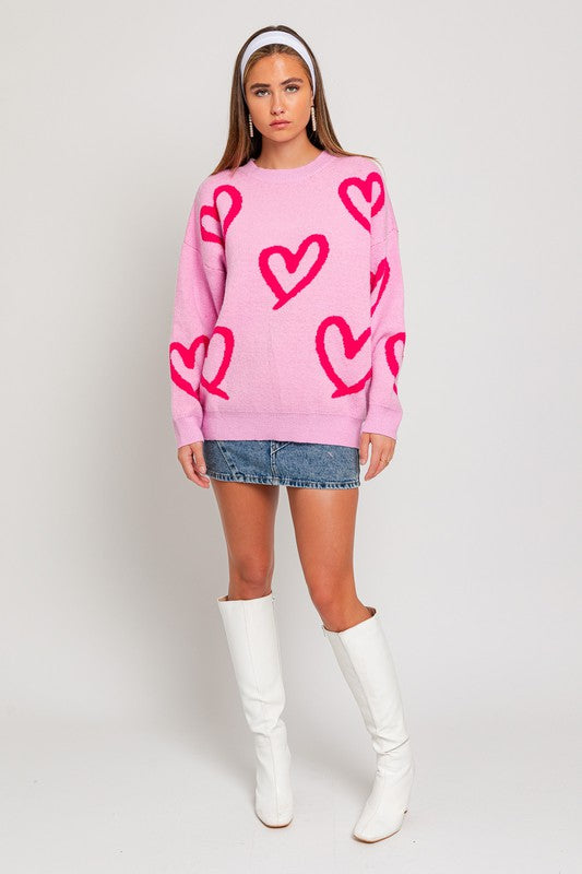 Long Sleeve Round Neck Heart Printed Sweater LE LIS