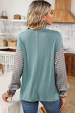 Colorblock Striped Bishop Sleeve Side Slits Top SHEWIN INC.