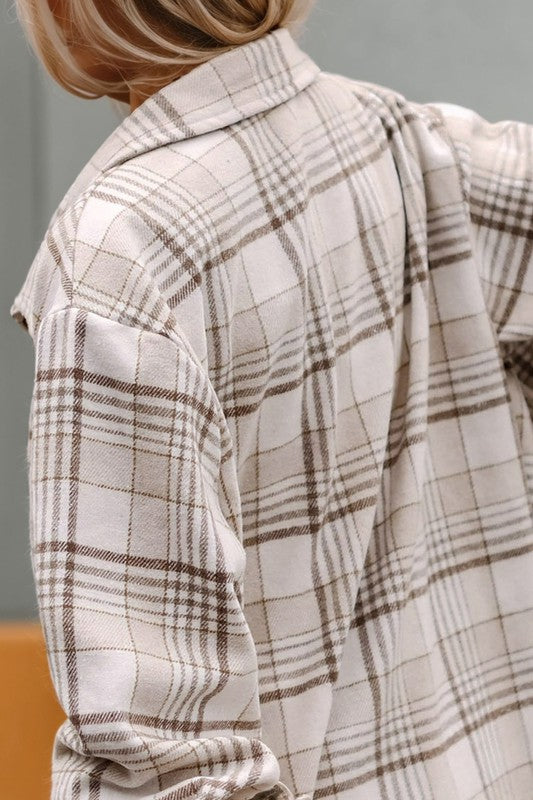 Plaid Removable Hood Buttoned Shacket SHEWIN INC.