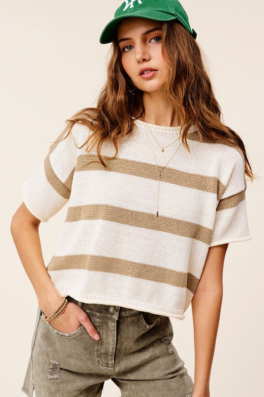 Lightweight Stripe Sweater Short Sleeve Top La Miel