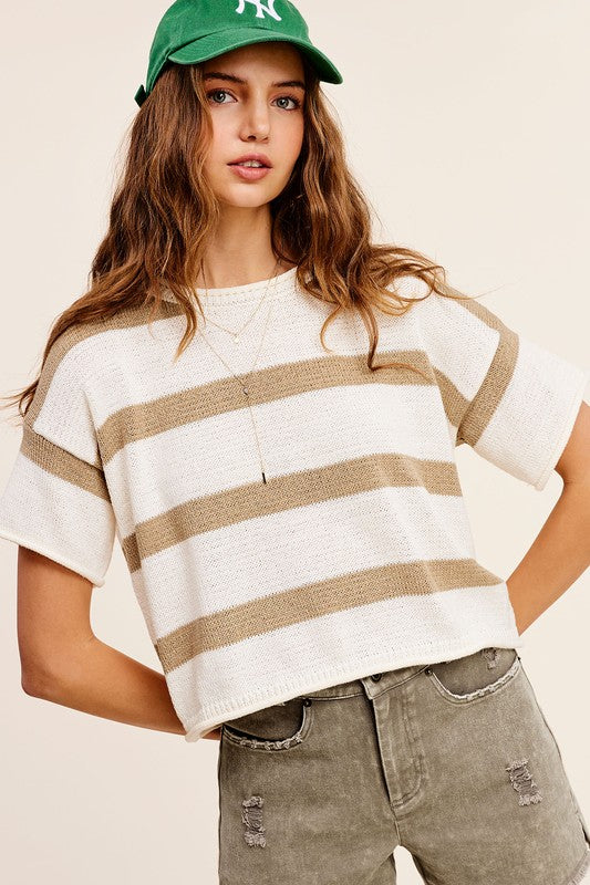 Lightweight Stripe Sweater Short Sleeve Top La Miel