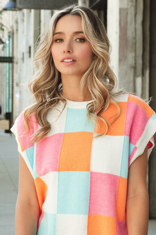 Multi-Color Checker Sweater Vest BiBi