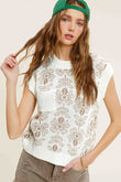 Flower Pattern Sleeveless Sweater Top La Miel