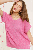 Soft Lightweight V-Neck Short Sleeve Sweater Top La Miel