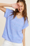 Soft Lightweight V-Neck Short Sleeve Sweater Top La Miel