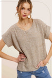 Soft Lightweight V-Neck Short Sleeve Sweater Top La Miel