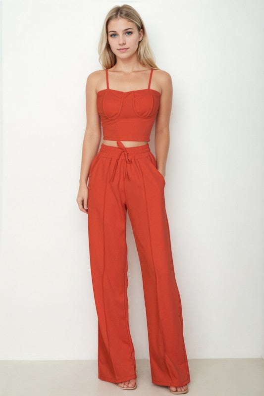 Capella Casual Bustier Cami Top & Slant Straight Pants Set