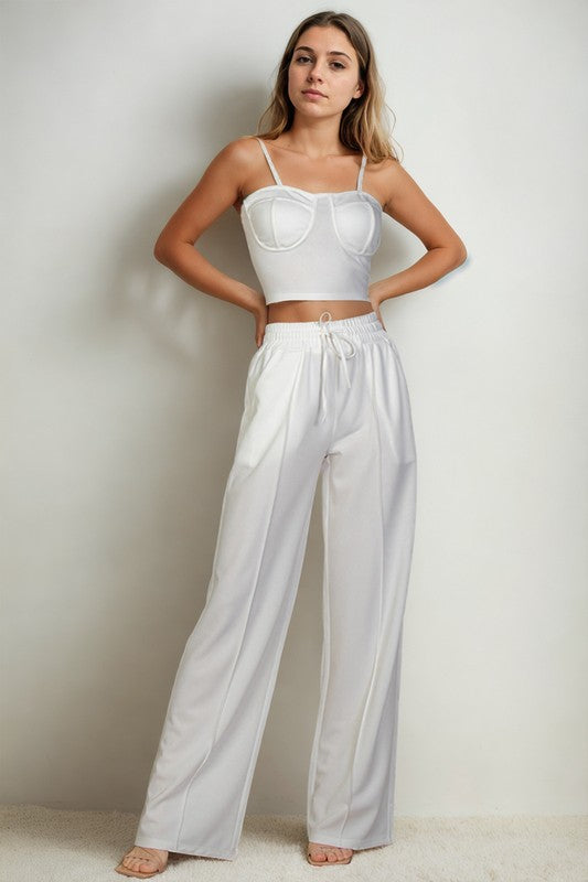 Capella Casual Bustier Cami Top & Slant Straight Pants Set