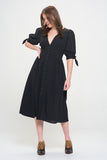 Jade By Jane 3/4 Puff Sleeves Texture V-Neck Button Down Midi Dress Jade By Jane