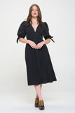 Jade By Jane 3/4 Puff Sleeves Texture V-Neck Button Down Midi Dress Jade By Jane