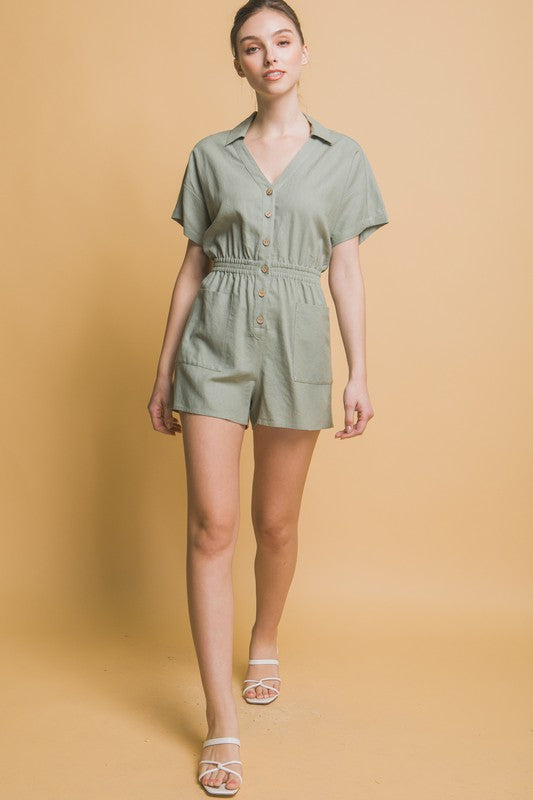 Linen Button Down Romper Love Tree