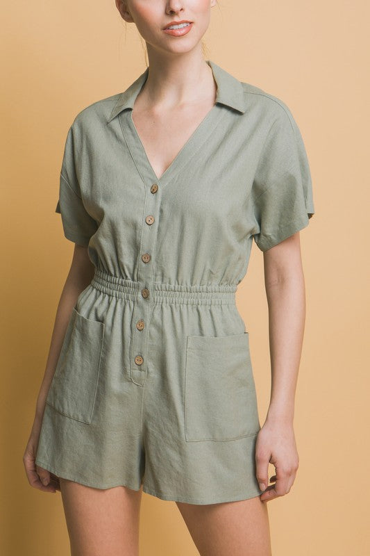 Linen Button Down Romper Love Tree