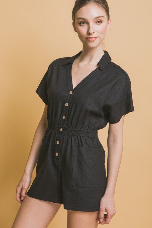 Linen Button Down Romper Love Tree