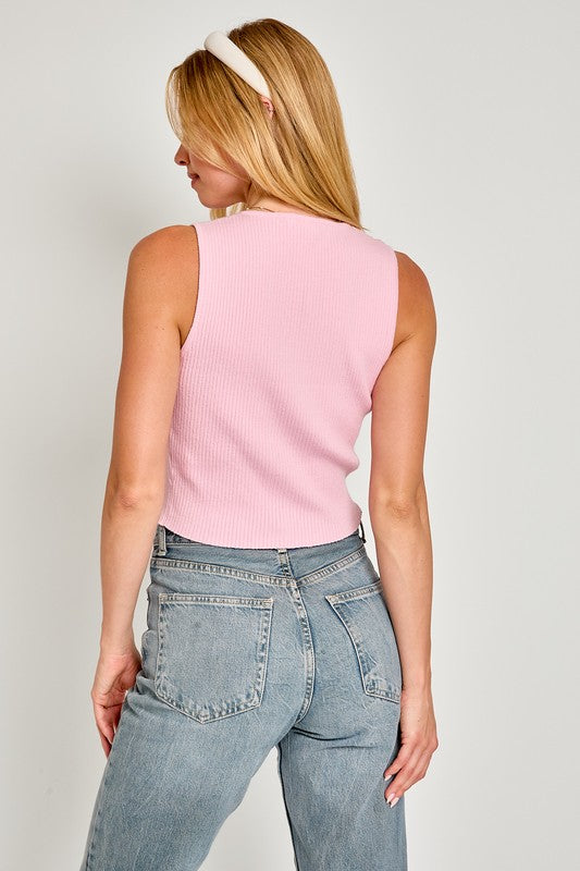 Satin Bow Detail Sleeveless Sweater Top LE LIS