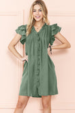 Ruffle Sleeve V neck Green, Black dress w/ pocket By EG fashion