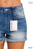 Zenana Plus Mid Rise Raw Frayed Hem Denim Shorts ZENANA