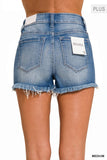 Zenana Plus Mid Rise Raw Frayed Hem Denim Shorts ZENANA