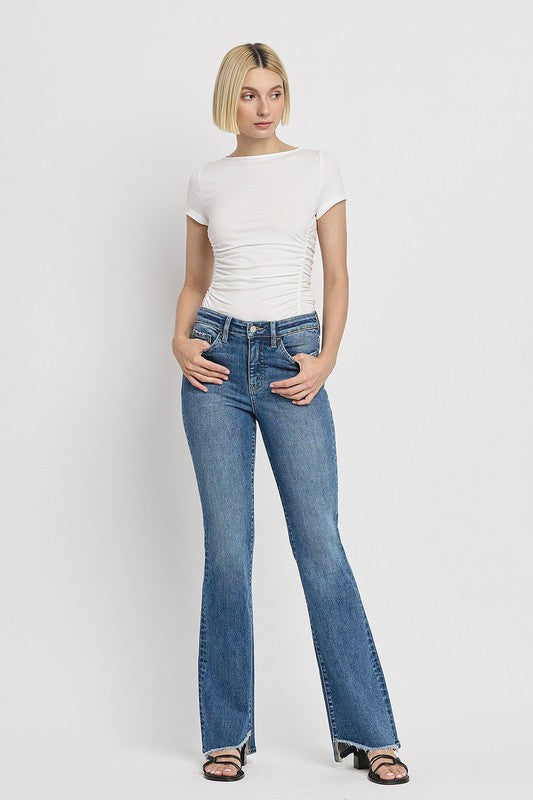 High Rise Slant Hem Flare Jeans VERVET by Flying Monkey